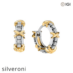 Sixteen Stone Narrow Earrings in Platinum and Yellow Gold with Round Brilliant Diamonds - Silveroni