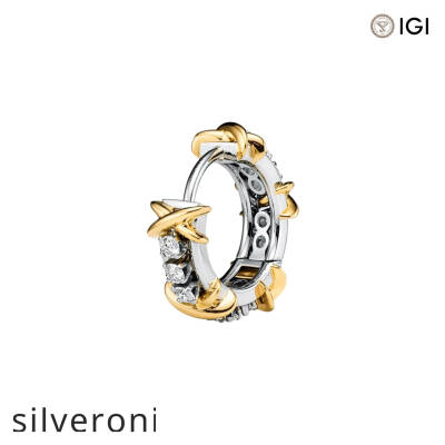 Sixteen Stone Narrow Earrings in Platinum and Yellow Gold with Round Brilliant Diamonds - 3