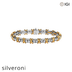 Sixteen Stone Round Excellent Cut Diamond Bracelet in Platinum and Yellow Gold - Silveroni