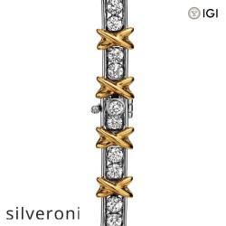 Sixteen Stone Round Excellent Cut Diamond Bracelet in Platinum and Yellow Gold - 2