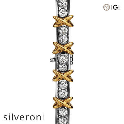 Sixteen Stone Round Excellent Cut Diamond Bracelet in Platinum and Yellow Gold - 2