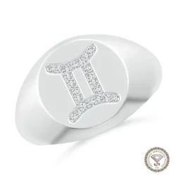 Starry Gemini Zodiac Signet Ring in 18K White Gold - 1