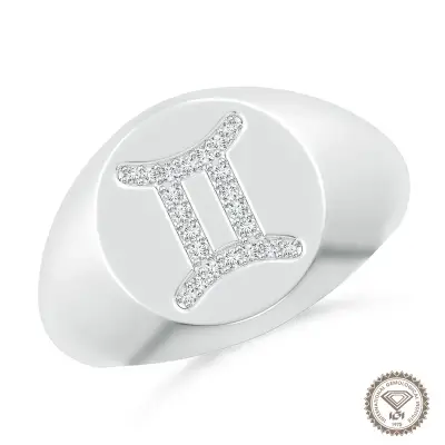 Starry Gemini Zodiac Signet Ring in 18K White Gold - 1