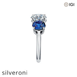 Three Stone Engagement Ring with Sapphire Side Stones in Platinum - 2