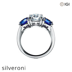 Three Stone Engagement Ring with Sapphire Side Stones in Platinum - 3
