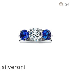 Three Stone Engagement Ring with Sapphire Side Stones in Platinum - 4